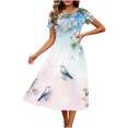 thumbnail image 4 of Karymi Maxi Dresses for Women Crew Neck Short Sleeve Floral Print Midi Dress, Gathered Empire Waist Loose Flowy Summer Casual Sundress Cocktail Dresses for Women, 4 of 6