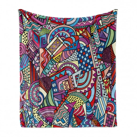 Psychedelic Soft Flannel Fleece Blanket, Colorful Funky Art 90's Stained Glass Style Triangle Squares Modern Art Print, Cozy Plush for Indoor and Outdoor Use, 60" x 80", Multicolor, by Ambesonne