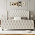 thumbnail image 3 of 51 in Tall Queen Size Bed Frame with Deep Button Tufted Wingback Headboard and Footboard, Velvet Upholstered Platform Bed Frame, No Box Spring Needed, Easy Assemble, Cream, 3 of 7