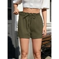thumbnail image 3 of Fancyglim Women Casual Shorts Summer Elastic High Waist Drawstring Shorts Pants with Pockets Green L, 3 of 10