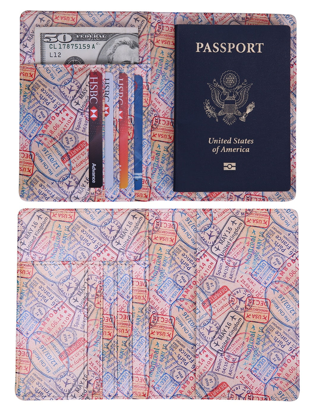 Shining Leopard Print Decor Leather Passport Holder Cover Case Blocking Travel Wallet
