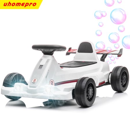 uhomepro 2 in 1 Make Bubbles Electric Go Kart 6V Ride on Toys for Kids, Battery Powered Ride on Cars with LED Light and Horn, White