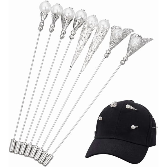 8Pcs Vintage Hat Pin Lapel Stick Pin Brass Elegant Decorative Long Needle Pins for Hat Tie Scarf Badge Suits Cardigan Brooches Jewelry Accessories Wedding Birthday Party White