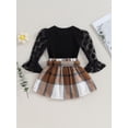 thumbnail image 3 of Toddler Girls Fall Outfits Crew Neck Dot Mesh Flare Long Sleeve Tops Elastic Waist Mini Plaid Skirts with Belt Set, 3 of 8