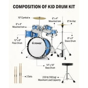 Donner Kids Size Drums Sets 14 5-Piece Complete Drum Kit for Child Beginners, Percussion Musical Toy, Metallic Blue