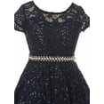 thumbnail image 2 of Big Girls Cap Sleeve Glitter Lace Pearl Holiday Junior Bridesmaid Flower Girl Dress USA Navy 10 (2J1K0S2), 2 of 3