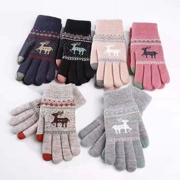 Dalrosia Winter Touchscreen Gloves Warm Lined Texting Glove Christmas Deer Gloves Elastic Cuff Knit Gloves for Women