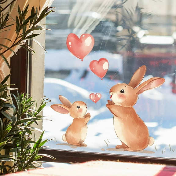 Bunny Love Easter Window Cling Sticker, Cute Rabbit Window Decal for Kid Nursery Baby Wall Window Sticker Bedroom Living Room Playing Room Refrigerator Front Porch Door Decoration Supplies