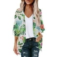 thumbnail image 2 of VEKDONE 2025 Women's Boho Kimono Cardigans Beach Cover Up Lightweight Summer Crochet Top Sheer 3/4 Long Sleeve V Neck Loose Coverups Green,S, 2 of 4