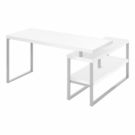 UPC: 0680796054588 | Monarch Specialties 60 In. Computer L-Shaped Corner Desk  Left  Right Set-Up with Shelves  White  Grey