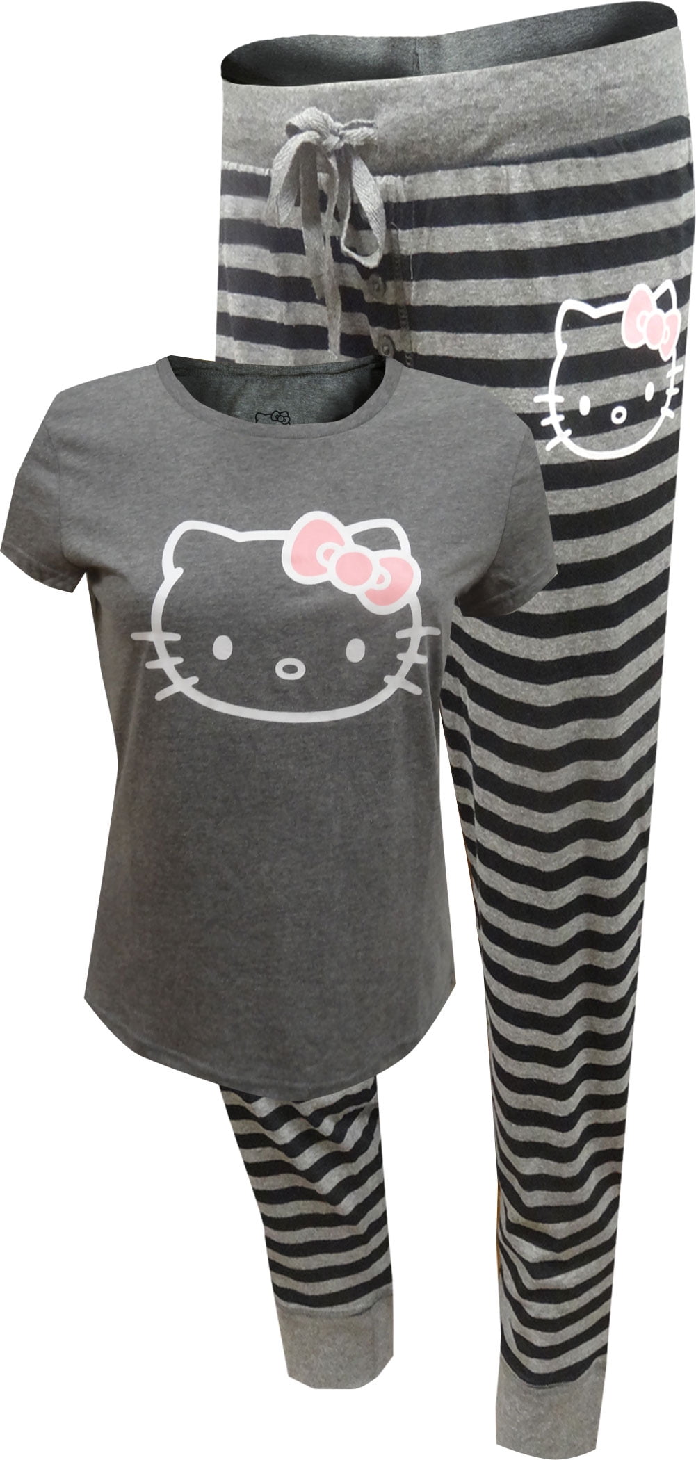 Hello Kitty Hello Kitty Simply Basic Stripe Pajama Set, Heather Gray