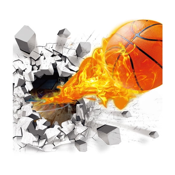 Qixi Sports Themed Wall Decals Decorative 3D Broken Wall Basketball Wall Stickers Mural Sticker Wall Art Decor for Kids Boys Girls Room Pink Clearance Sale!