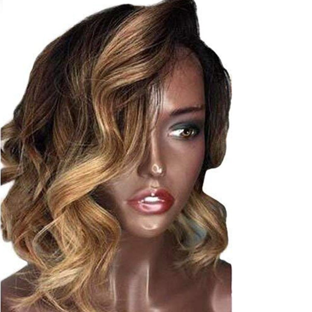 DOPI Human Hair Wigs For Women Black Color Natural Lace Hair Women Black Brazilian Short Wavy Curly Parting High Temperatur