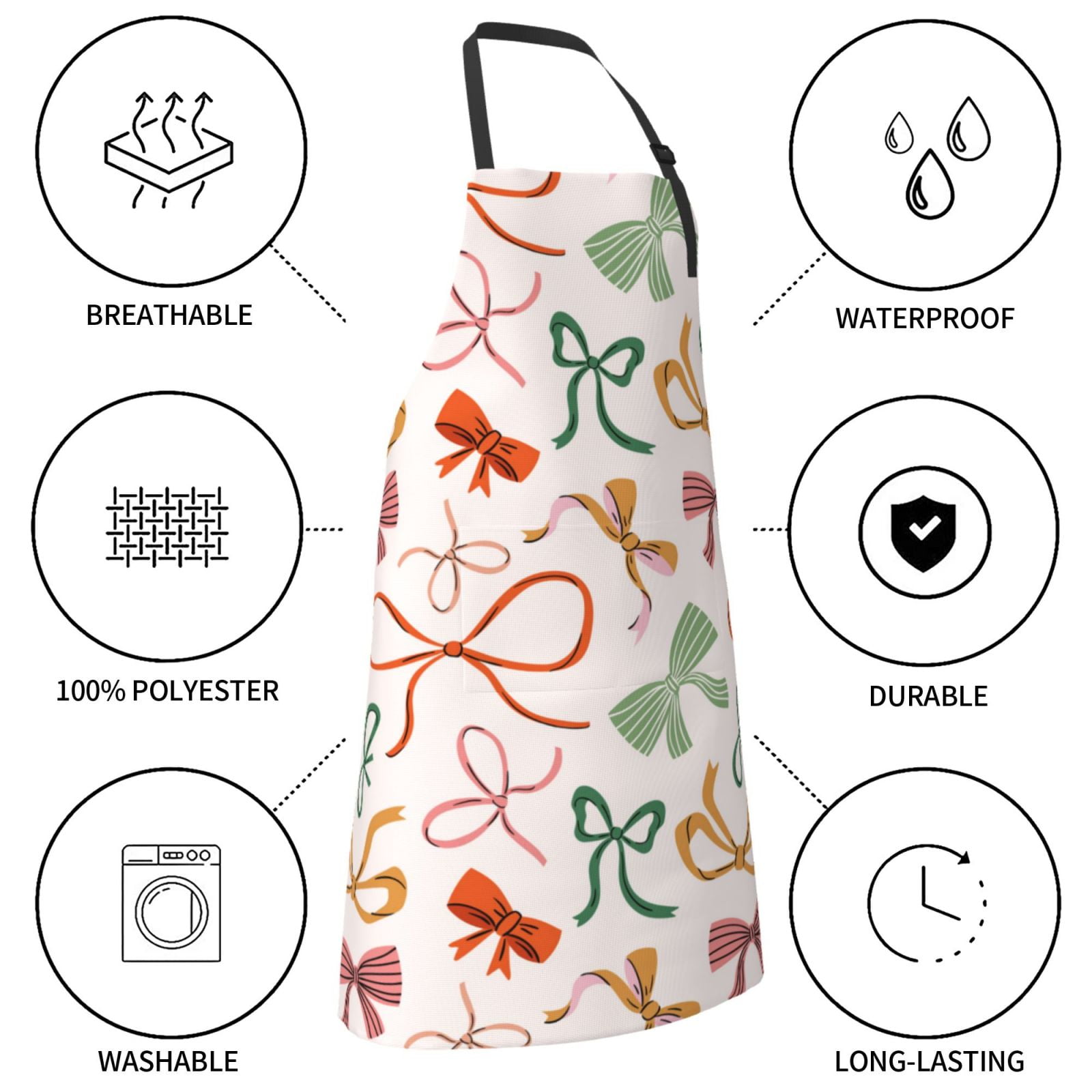 Kdxio Colorful Bow Knots Apron with Pockets Adjustable Kitchen Aprons for Men Women Waterproof Aprons for Cooking,Drawing,Crafting, Baking Household Cleaning