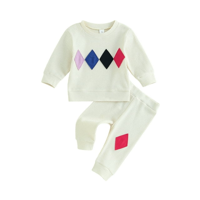 SUNSIOM Toddler Boys Fall Outfits Geometry Pattern Crew Neck Long Sleeve Sweatshirts and Long Pants 2Pcs Clothes Set