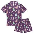 thumbnail image 2 of FORMRS Kids Short Sleeve Top and Pants Pajama Set Unisex Satin 2-Piece Sleepwear, Sizes 11-12Y, Purple Space Cat Pattern, 2 of 8