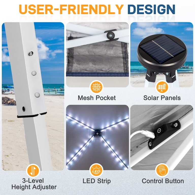 Ktaxon, 10x10 Ez Pop Up Canopy Tent, UPF50+, Built-in LED Lights
