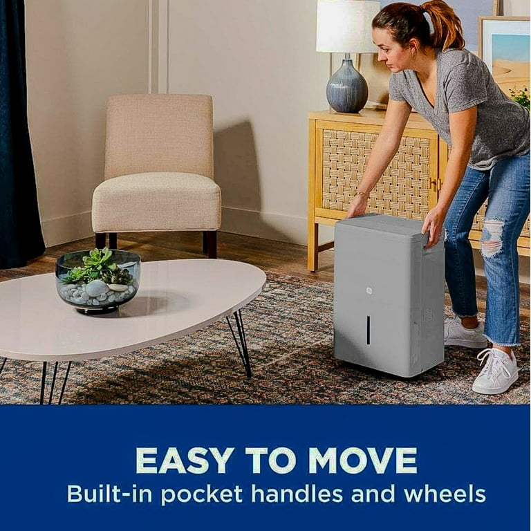 GE 50-Pint Dehumidifier with Built-in Pump, Smart Dry, LED