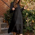 thumbnail image 4 of Vestido Fruncido Busto Puño Liso Mangas De Linterna Elegante Cómodo Vestido De Mujer De Longitud Media Negro L, 4 of 6