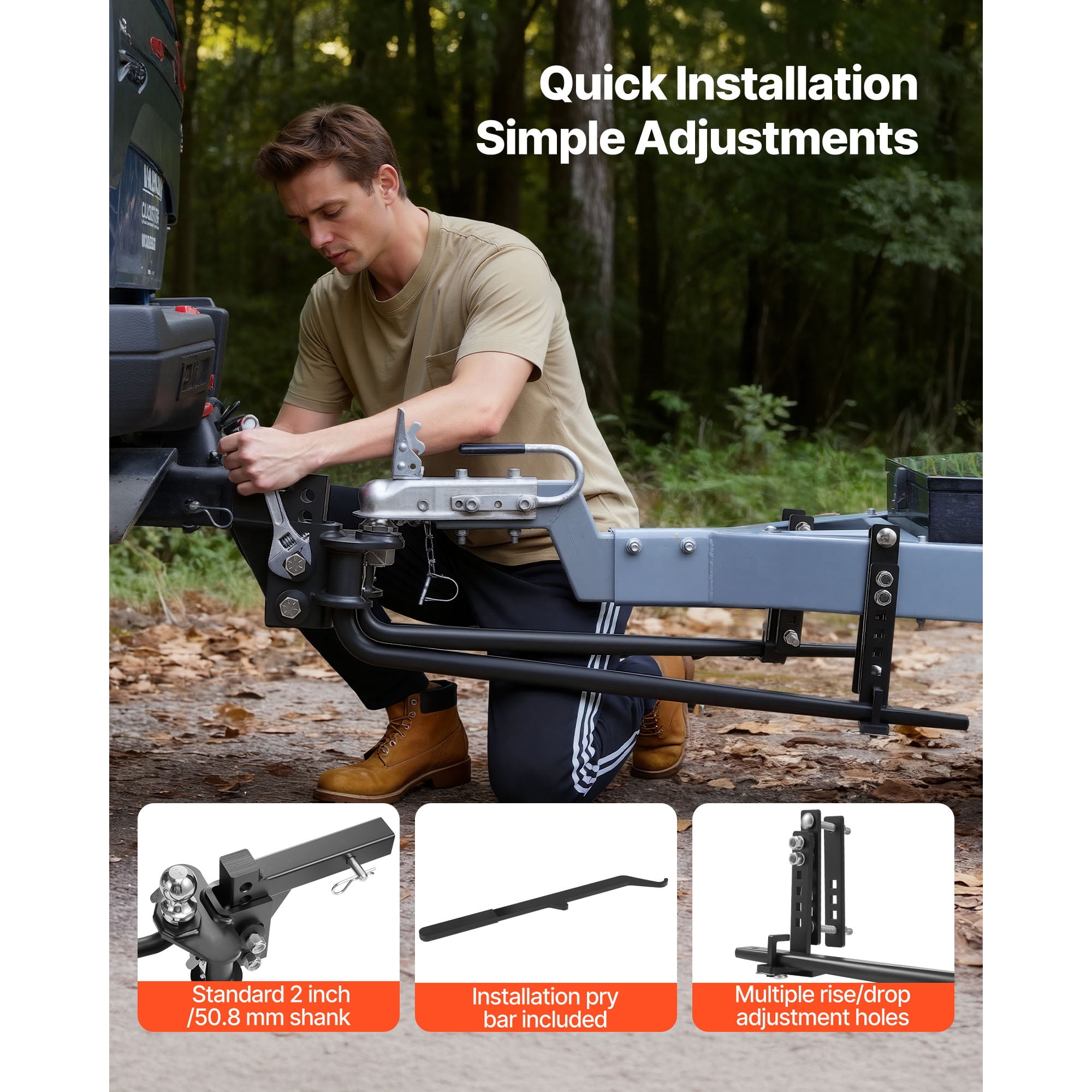 KFFKFF Weight Distribution Hitch, 6000 lbs Towing Capacity & 600 lbs Tongue Weight, Load Leveling Hitch Kit with Sway Control, Includes 2-inch Shank & 2-5/16-inch Ball for Trailer Stability