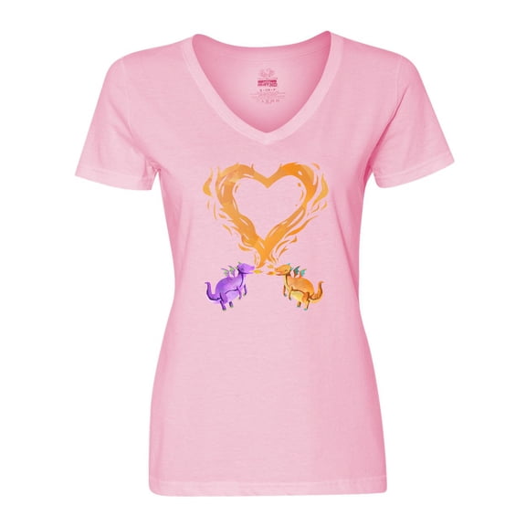 Inktastic Fire Heart Dragons Women's V-Neck T-Shirt