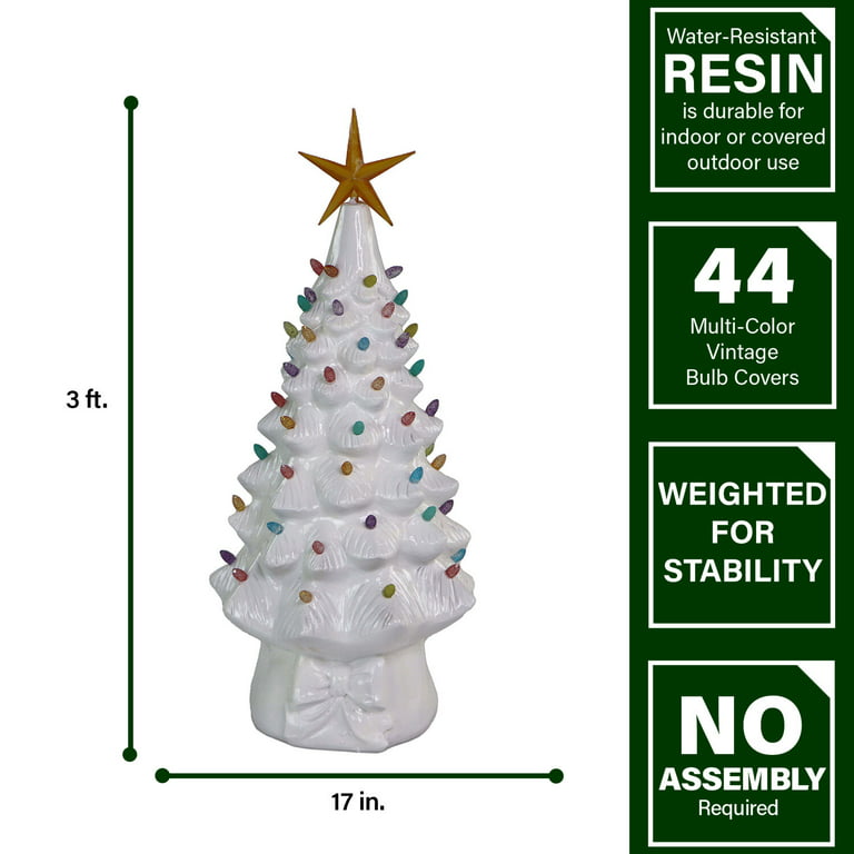 Christmas Time Christmas Tree Figure, 36 Inches Tall, Perfect Interior  Holiday Figure with Illuminated Star and Bulbs, Resin White Tree