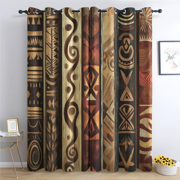 African Blackout Curtains for Bedroom Living Room, Thermal Insulated Room Darkening Grommet Drapes, Boho Afro Ethnic Tribal Window Curtains Home Decor-52"W x 63"L (Pack of 2)