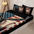 thumbnail image 3 of Castle Fairy Vintage Baseball Zipper Full Size Comforter Sets with Fitted Sheet and 2 Pillowcases, USA Flag Crossed Bat Zipper Bedding Set, Red White Blue,4pcs,Black Reversible, 3 of 6