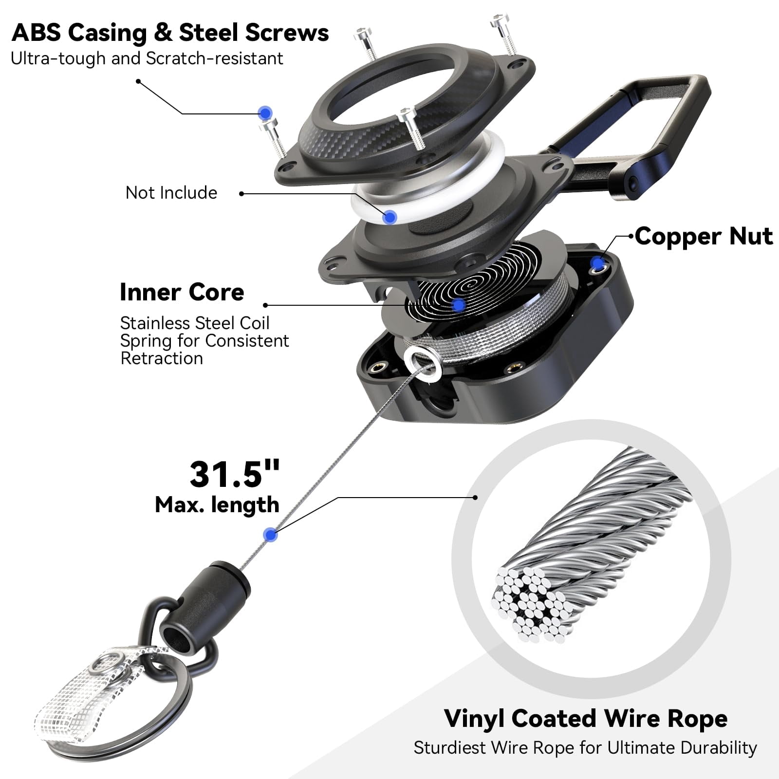 Retractable Keychain For Airtag Holder  Badge Reel With 31.5" Wire Rope 10 000+ Rebound 8oz Apply Keys Luggage
