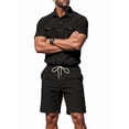 thumbnail image 3 of Men's Short Sleeve Sets Shirts Set 2 Piece Shirt Outfit Black S, 3 of 7