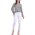 thumbnail image 2 of Blusa de Cuadros de Gingham para Mujeres con Volantes, Cuello en V, Botones Frontales, Manga Larga, Camisa de Cuadros, Talla L, Color Negro, 2 of 6