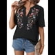 thumbnail image 1 of Camisas Mexicanas para Mujer, Blusa Tradicional de Verano Bordada, Túnica Floral, Cuello en V, Camiseta de Corta. Negro M, 1 of 9