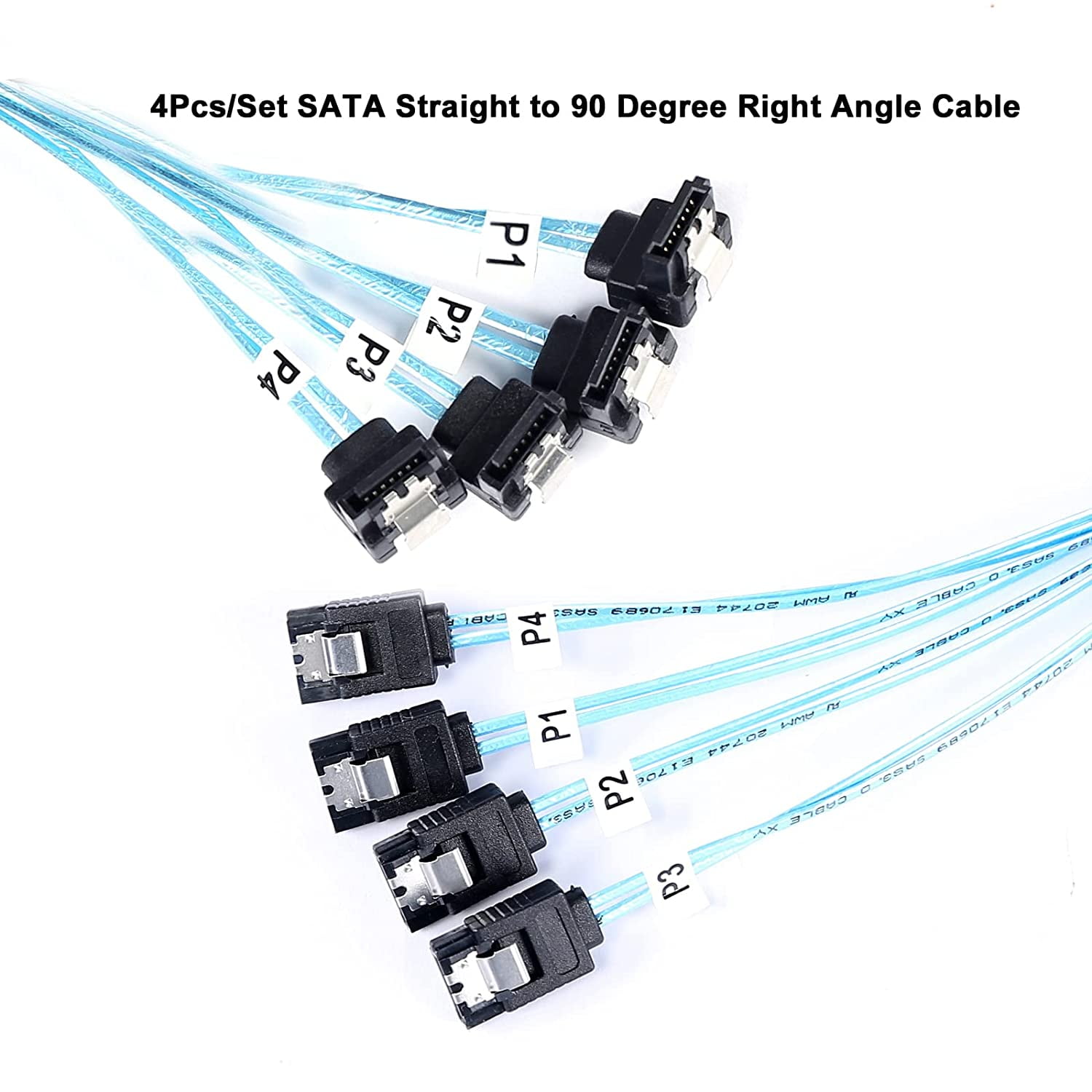 HRTGFD-SATA-III Cable:0.5M, 4Pcs/Set Thin 90-Degree SATA Right-Angle Cable SAS 6Gbps Data Angled to Straight for Server-Raid Computer SDD HDD CD DVD Drives (1.6FT)