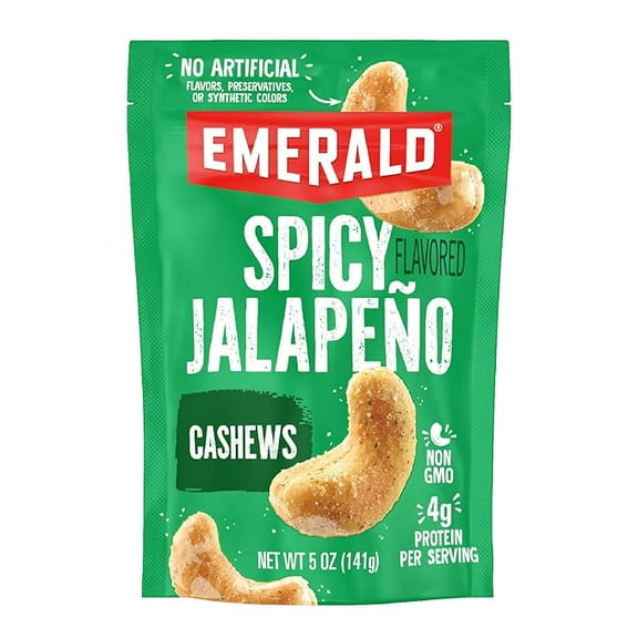 Emerald Nuts, Jalapeno Cashews, 5 Oz Resealable Bag( Pack of 2 )