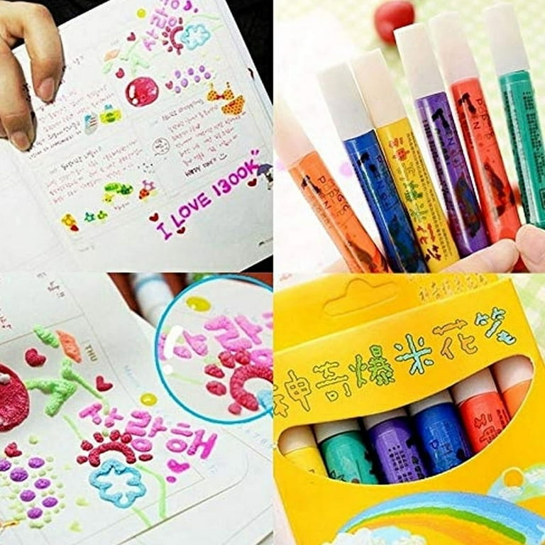 6Pcs Magic Popcorn Pens 6 Colors 3D Safe Decorating Art Drawing for  Greeting Birthday Cards Kids 