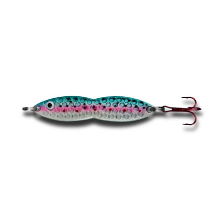 PK Flutter Fish Jigging Spoon - All Seasons Fishing Lure - Ice Fishing Lure - Vertical Jigging Rainbow Glow 3/8 oz
