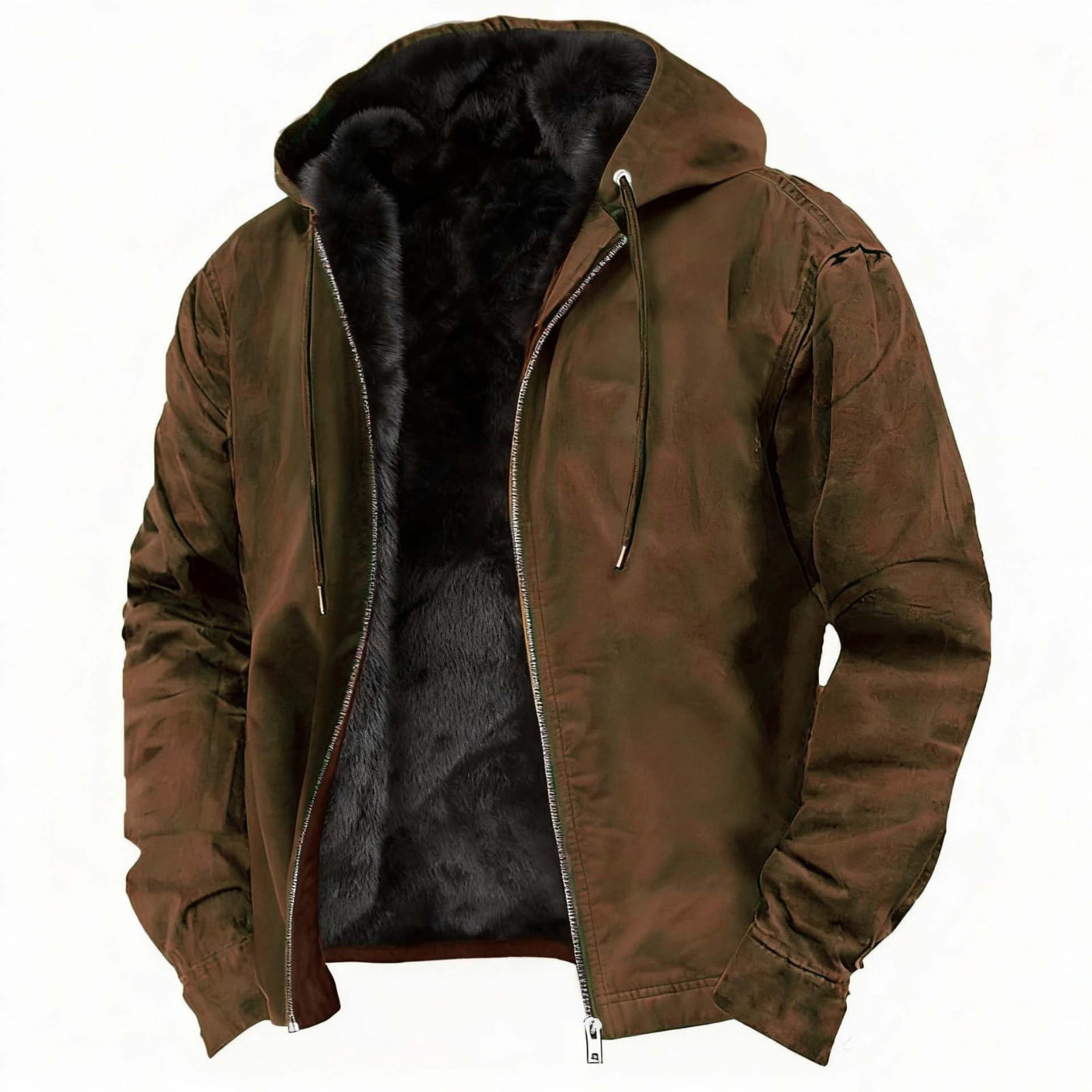 oelaio Fleece Lined Jackets for Men Big and Tall Hoodie Coat Drawstring Long Sleeve Thermal Winter Jacket Hooded Parka Coat Brown XXL