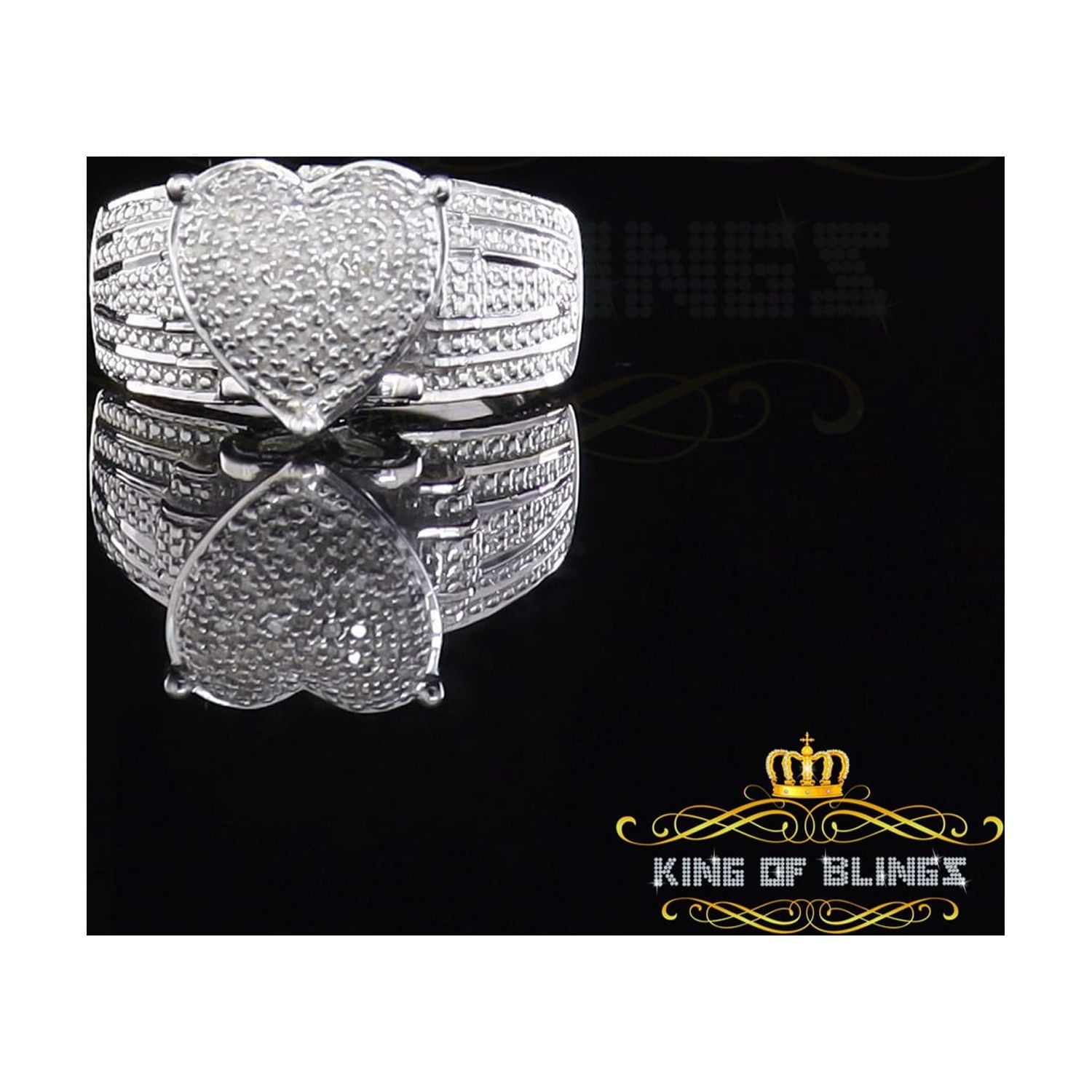 King of Bling's Real Diamond 0.20 CT White 925 Sterling Silver Womens Promise Heart Ring Size 7