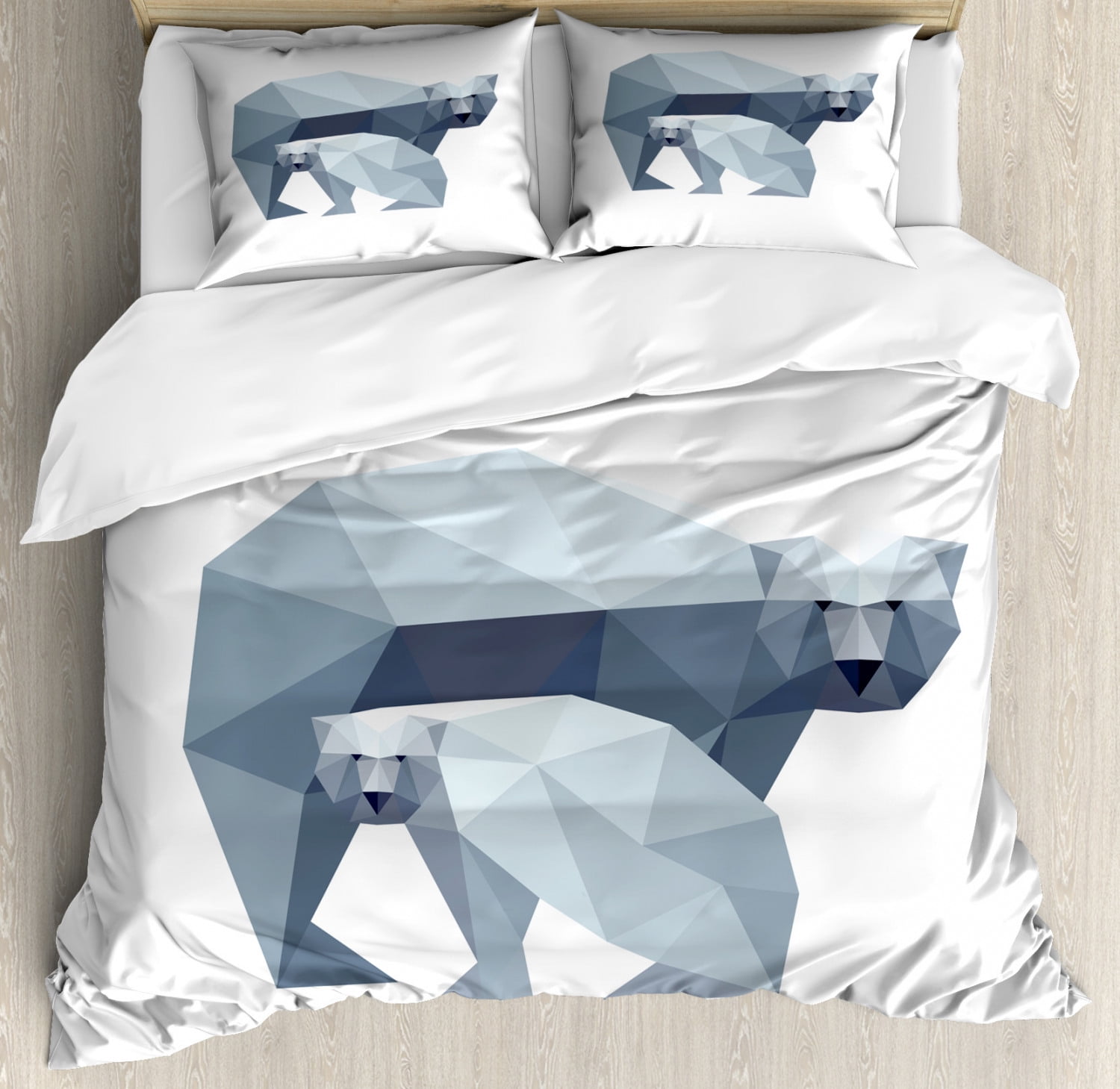 Polar Bear Duvet Cover Set Queen Size, Polygonal Art Baby and Mother