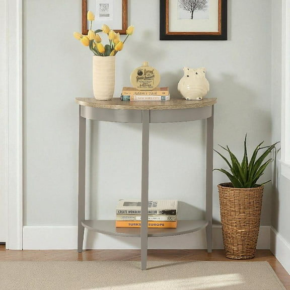 Hassch Console Table Modern Side Table with Storage Open Shelf, Oak Desktop & Gray Frame
