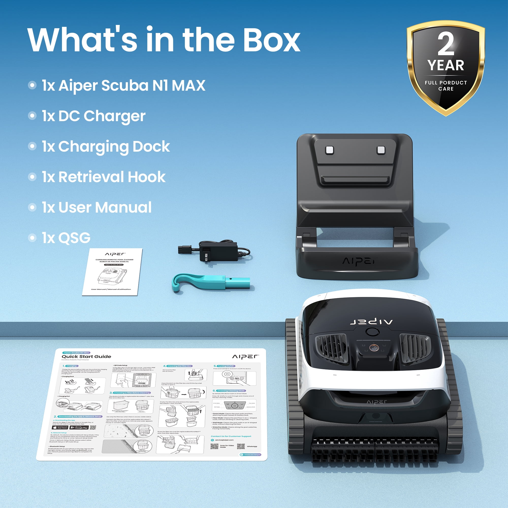 Aiper Scuba N1 Max Automatic Pool Cleaner, Cordless Robotic Pool Cleaner w/ 6600 GPH Dual-Jet Suction, Smart Parking & App Control