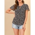 thumbnail image 5 of Allegra K Women's Floral V Neck Short Sleeve Ruffled Ditsy Blouse Tops, 5 of 6