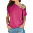 thumbnail image 1 of Camiseta de mujer con hombros descubiertos y diseño cruzado, corte holgado, color liso, mangas cortas, rojo rosa, XXL Summer Chic, 1 of 6