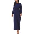 thumbnail image 2 of Pantalones de pierna ancha Inspire Chic para mujer, mono largo con mangas transparentes, jumpsuit de cóctel 2XL azul oscuro, 2 of 5
