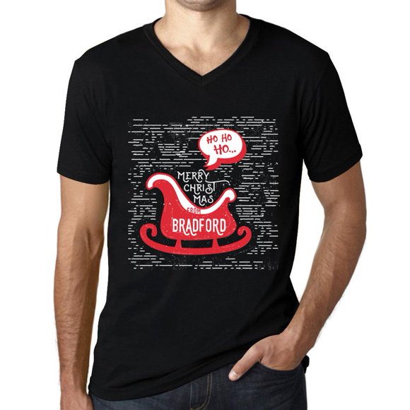 T-Shirt Graphique pour Hommes Col en V Ho Ho Joyeux Noël de Bradford Éco-Responsable Édition Limitée Tee-Shirt Manches Courtes Vintage Cadeau d'Anniversaire Original