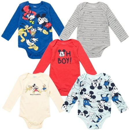 

Disney Donald Duck Goofy Mickey Mouse Newborn Baby Boys 5 Pack Bodysuits Blue / Brown / Gray / Red Newborn