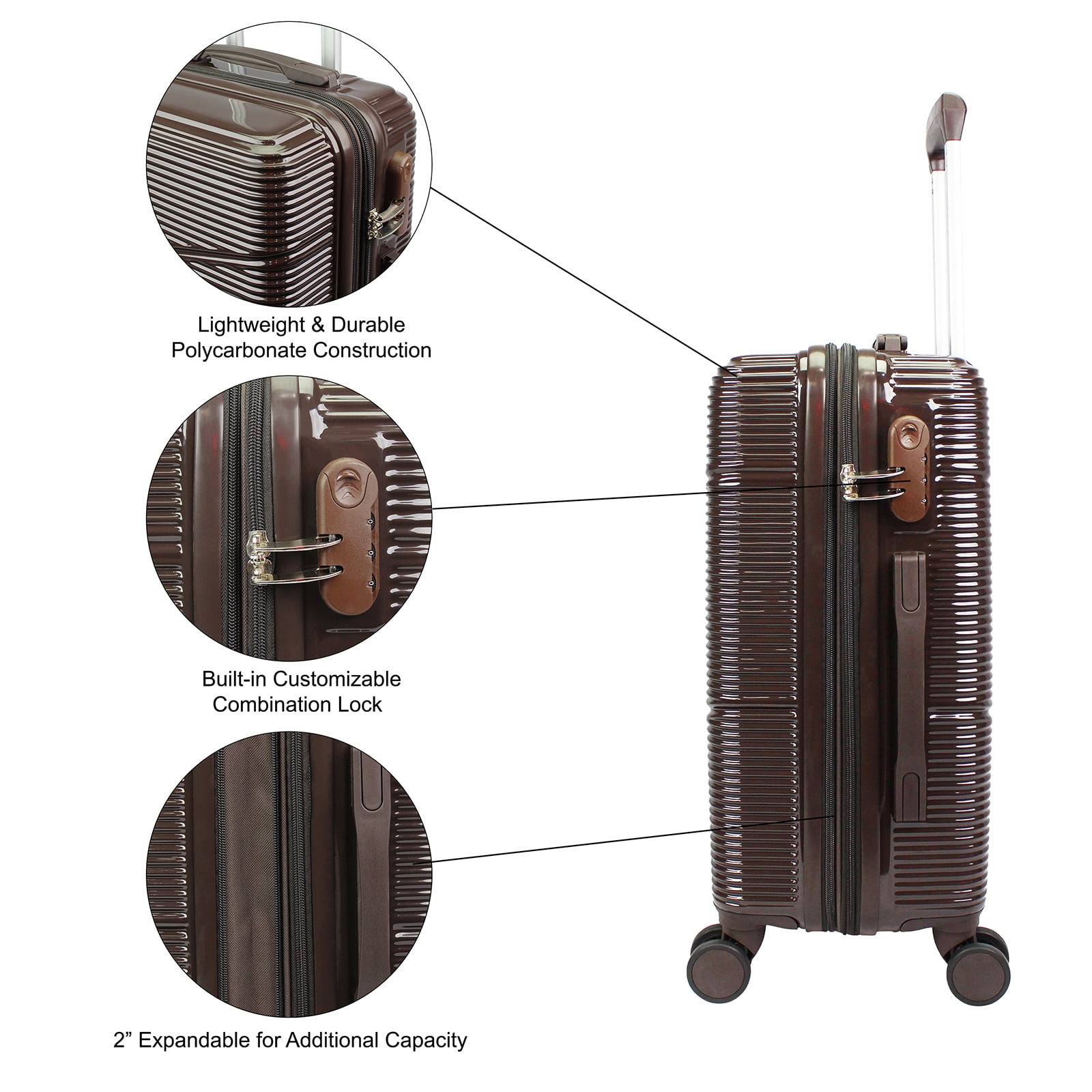 World Traveler Highways 2-Piece Hardside Carry-on Spinner Luggage Set - Brown