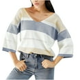 thumbnail image 2 of Lilgiuy Women‘s Winter Casual Loose Color Blocking V-Neck Long Sleeve Pullover Knitted Sweater Top Blouse Sweater for Cold Weather, 2 of 5