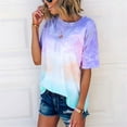 thumbnail image 2 of QLEICOM Plus Size S-5XL Women Tie-Dye Short Sleeve Basic Tee T Shirt, Womens Gradient Crew-Neck Summer Casual Loose Printed Tee Tops, Beach Party T-Shirt Blouse Tops, 2 of 5