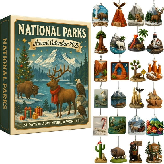 National Parks Advent Calendar 2025, 24 Days Christmas Countdown Calendar with Collectible Ornaments of America’s National Parks, Wildlife & Landscapes, Gift for Nature Lovers & Families (1PCS)